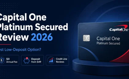 Capital One Platinum Secured Credit Card review 2026 featured image with low deposit, no annual fee, and credit line review benefits