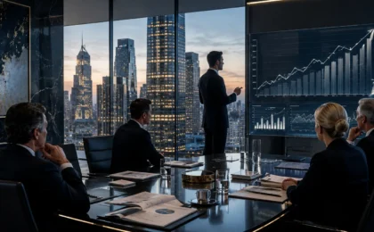 Professional wealth manager analyzing private equity performance charts for high-net-worth portfolio diversification in 2026