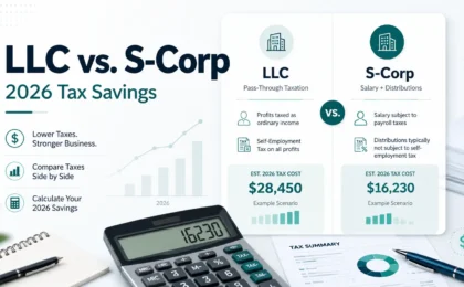LLC vs. S-Corp tax savings comparison for 2026 with calculator and tax cost breakdown