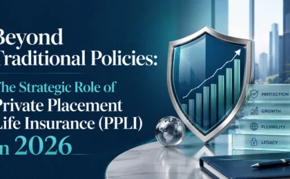 Sophisticated high-net-worth financial planning showing Private Placement Life Insurance (PPLI) documents and premium investment tools