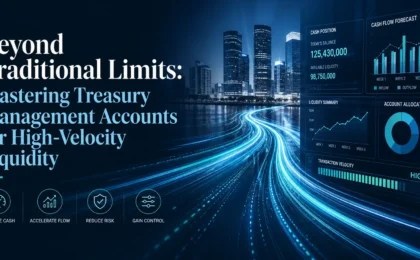 Dashboard displaying advanced treasury management analytics and high-velocity liquidity metrics for business banking