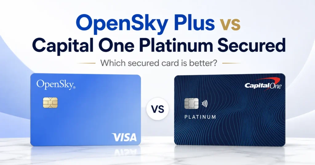 OpenSky Plus vs Capital One Platinum Secured credit cards side-by-side comparison for building credit in 2026