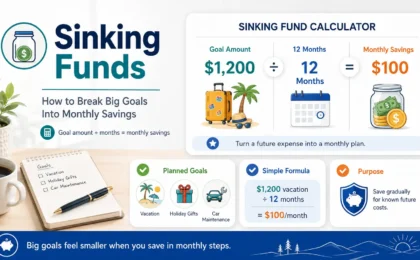 Sinking fund calculator showing how to divide a future goal into monthly savings