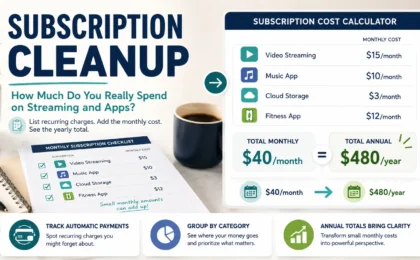 Subscription cost calculator showing monthly streaming and app payments converted into an annual total